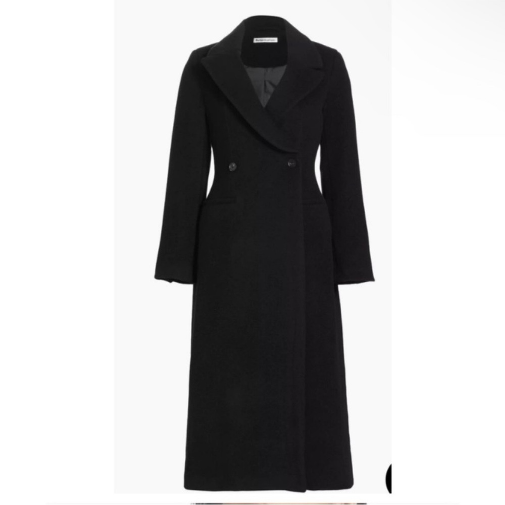 Reformation Long Black Double-Breasted Wool Coat